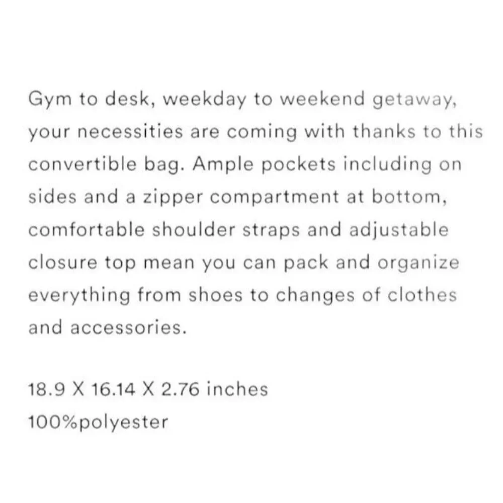 BEYOND YOGA Black Drawstring Convertible Gym Bag Backpack Shoulder Bag‎ NEW
